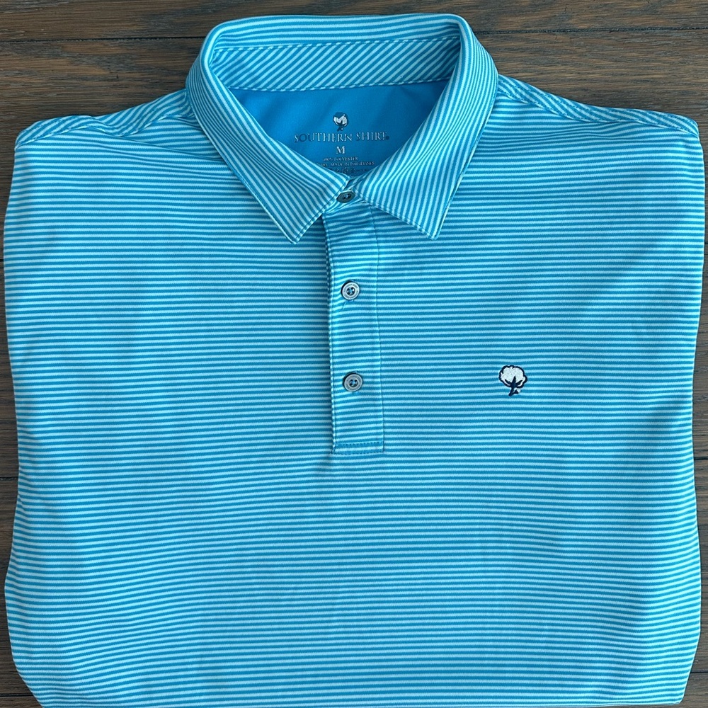 The Southern Shirt Company Aqua Striped Polo Size M